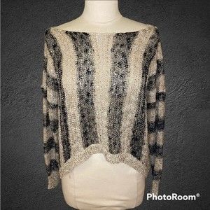 NWT-Women’s Small Black and Beige Sparkly High Low Knit Top by Oh My Julian